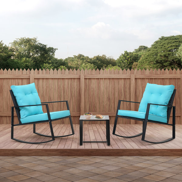 Red Barrel Studio® Patio Bistro 3 Piece Rattan Wicker Rocking Seating